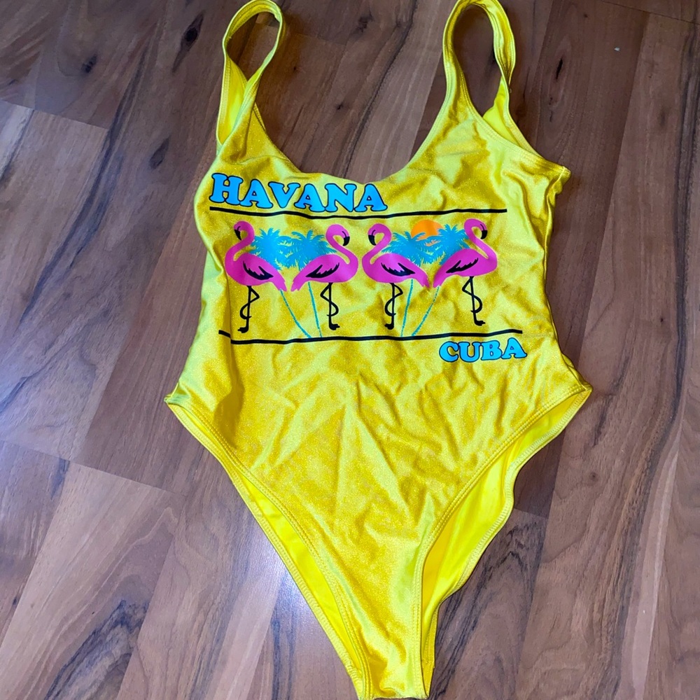 Forever 21 Havana Yellow one piece swim size M